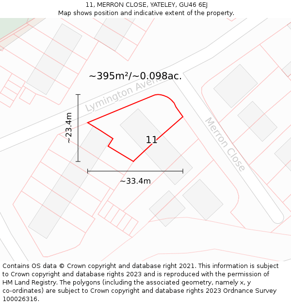 11, MERRON CLOSE, YATELEY, GU46 6EJ: Plot and title map