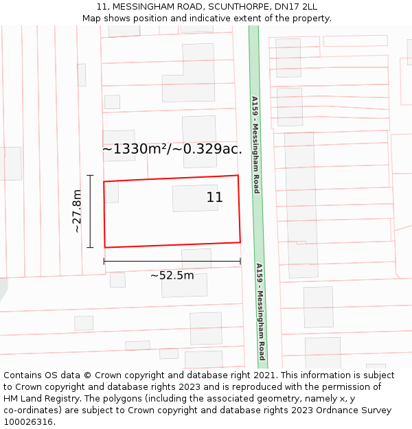 11, MESSINGHAM ROAD, SCUNTHORPE, DN17 2LL: Plot and title map