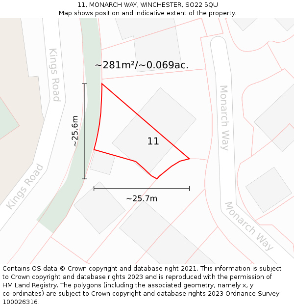 11, MONARCH WAY, WINCHESTER, SO22 5QU: Plot and title map