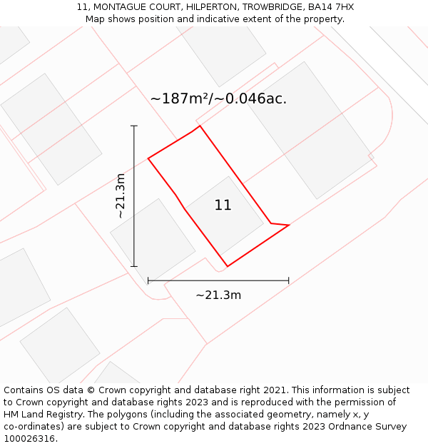 11, MONTAGUE COURT, HILPERTON, TROWBRIDGE, BA14 7HX: Plot and title map