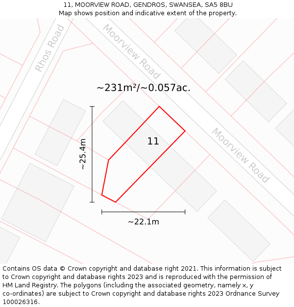 11, MOORVIEW ROAD, GENDROS, SWANSEA, SA5 8BU: Plot and title map