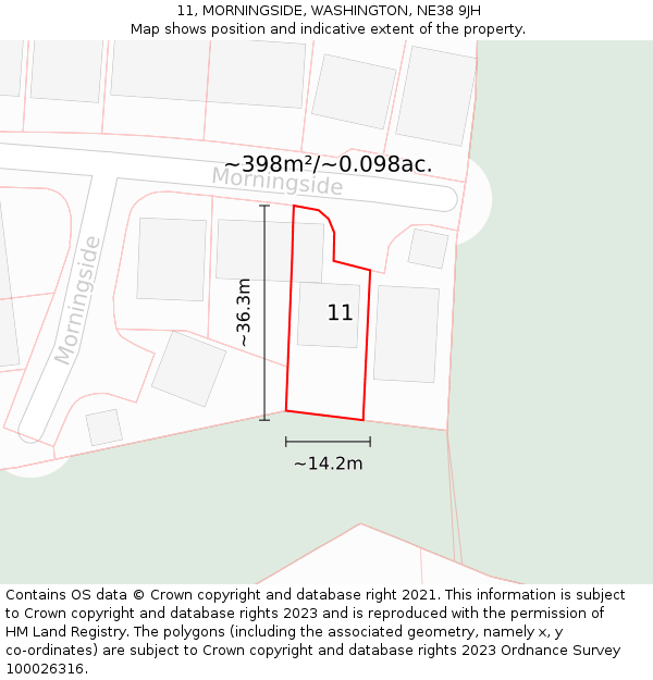 11, MORNINGSIDE, WASHINGTON, NE38 9JH: Plot and title map