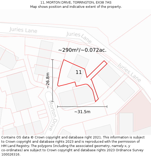 11, MORTON DRIVE, TORRINGTON, EX38 7AS: Plot and title map