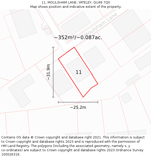 11, MOULSHAM LANE, YATELEY, GU46 7QX: Plot and title map