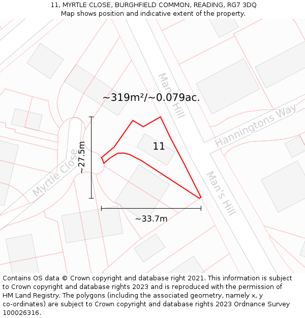 11, MYRTLE CLOSE, BURGHFIELD COMMON, READING, RG7 3DQ: Plot and title map