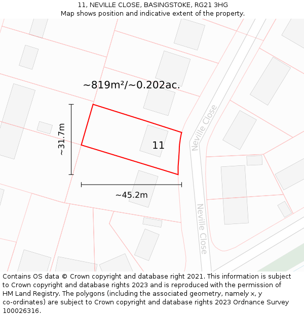 11, NEVILLE CLOSE, BASINGSTOKE, RG21 3HG: Plot and title map