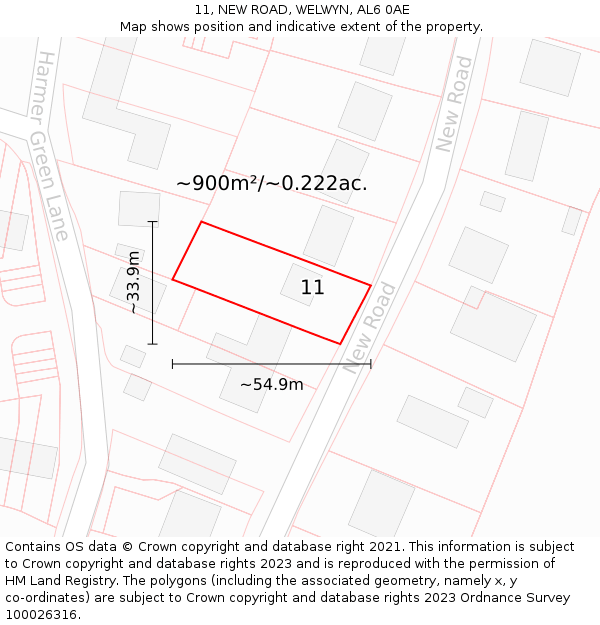 11, NEW ROAD, WELWYN, AL6 0AE: Plot and title map
