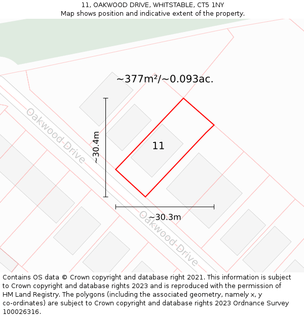 11, OAKWOOD DRIVE, WHITSTABLE, CT5 1NY: Plot and title map