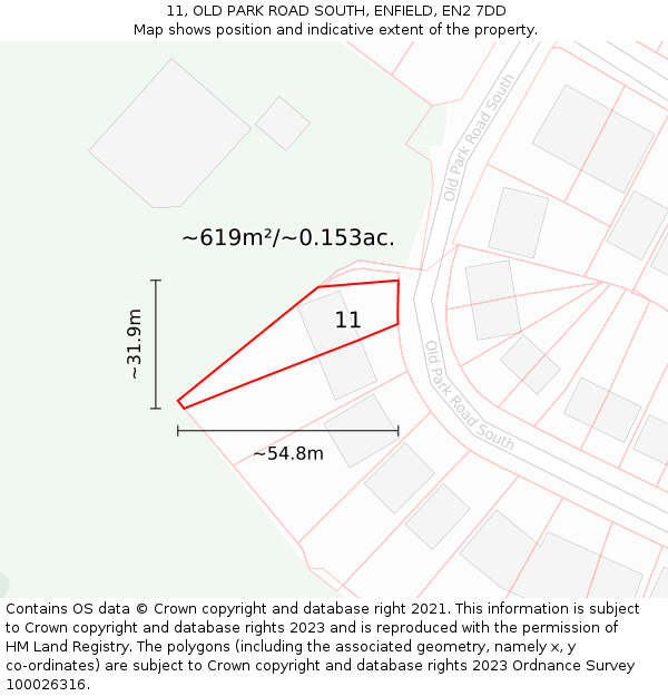 11, OLD PARK ROAD SOUTH, ENFIELD, EN2 7DD: Plot and title map