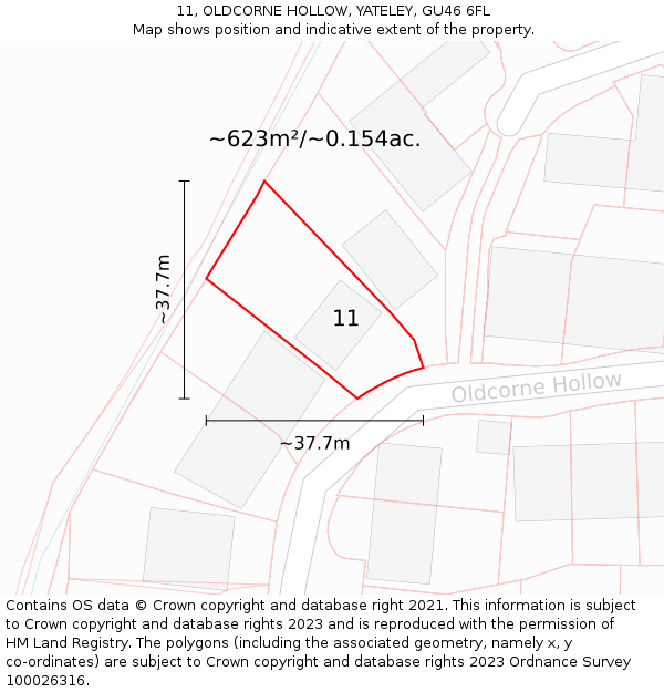11, OLDCORNE HOLLOW, YATELEY, GU46 6FL: Plot and title map