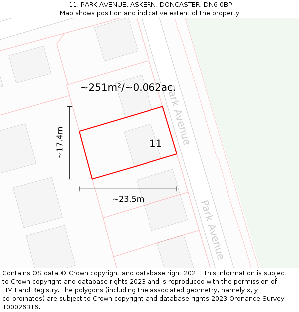 11, PARK AVENUE, ASKERN, DONCASTER, DN6 0BP: Plot and title map