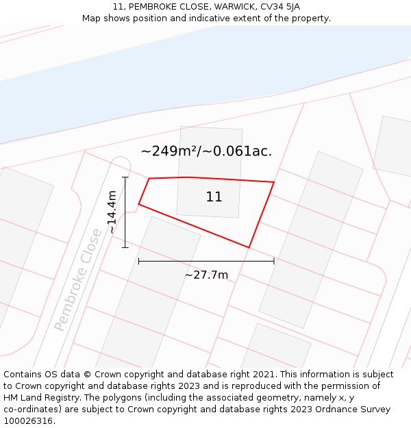 11, PEMBROKE CLOSE, WARWICK, CV34 5JA: Plot and title map