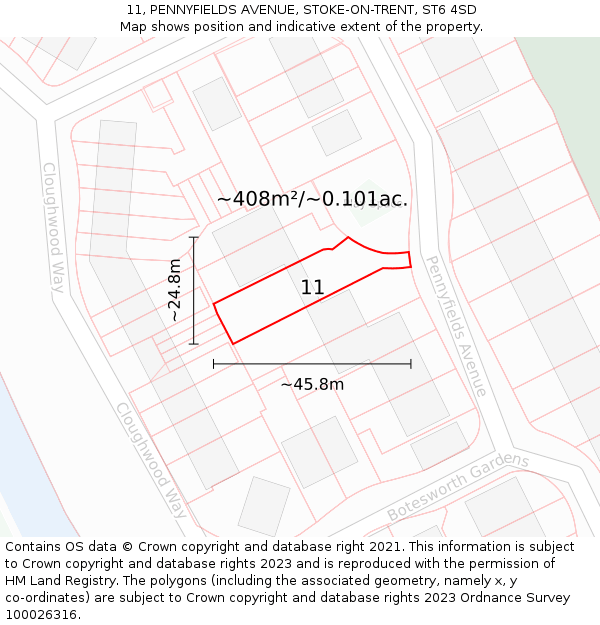 11, PENNYFIELDS AVENUE, STOKE-ON-TRENT, ST6 4SD: Plot and title map