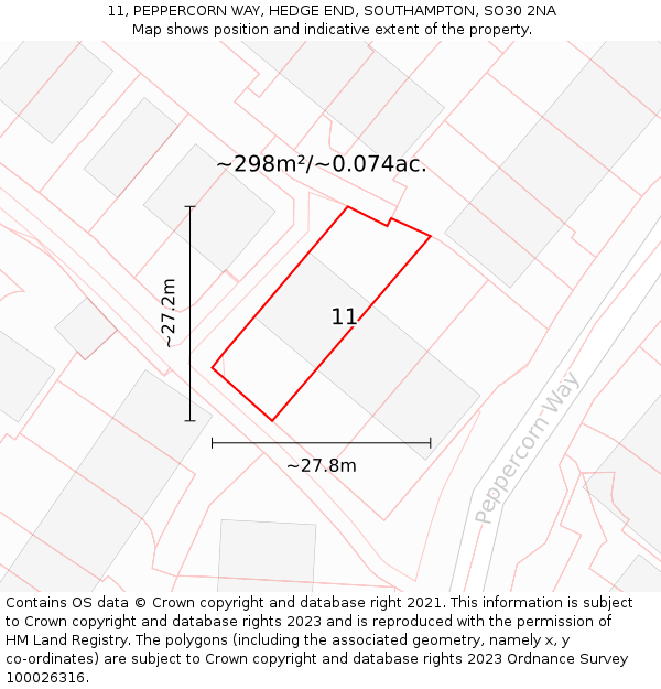 11, PEPPERCORN WAY, HEDGE END, SOUTHAMPTON, SO30 2NA: Plot and title map