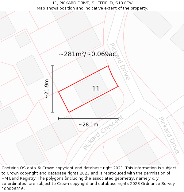 11, PICKARD DRIVE, SHEFFIELD, S13 8EW: Plot and title map