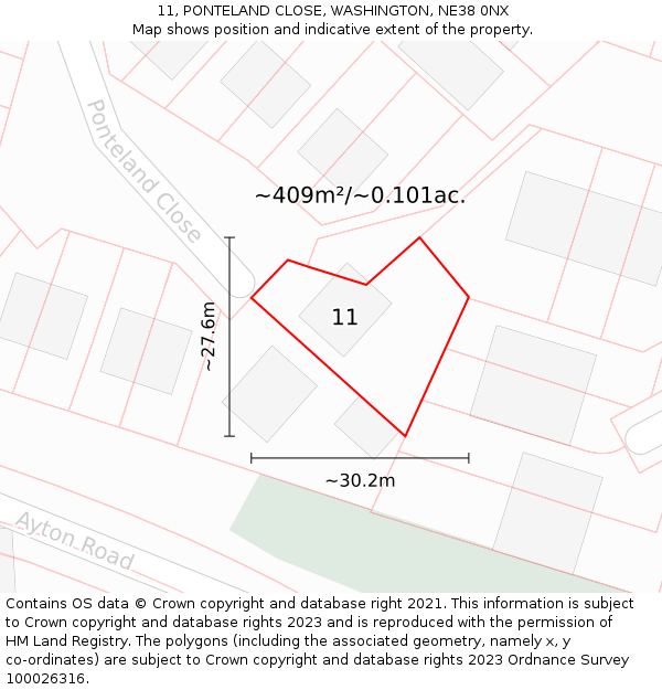 11, PONTELAND CLOSE, WASHINGTON, NE38 0NX: Plot and title map