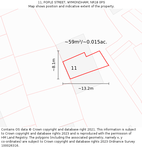 11, POPLE STREET, WYMONDHAM, NR18 0PS: Plot and title map