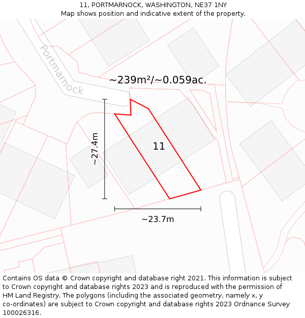 11, PORTMARNOCK, WASHINGTON, NE37 1NY: Plot and title map