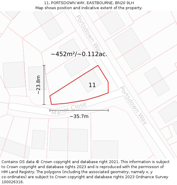 11, PORTSDOWN WAY, EASTBOURNE, BN20 9LH: Plot and title map