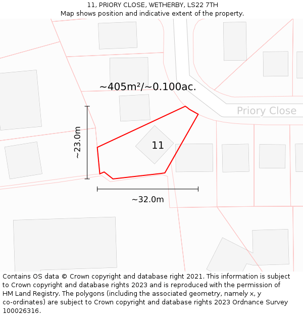 11, PRIORY CLOSE, WETHERBY, LS22 7TH: Plot and title map