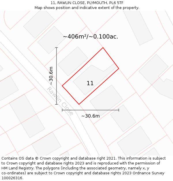 11, RAWLIN CLOSE, PLYMOUTH, PL6 5TF: Plot and title map