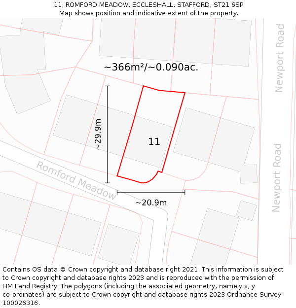 11, ROMFORD MEADOW, ECCLESHALL, STAFFORD, ST21 6SP: Plot and title map