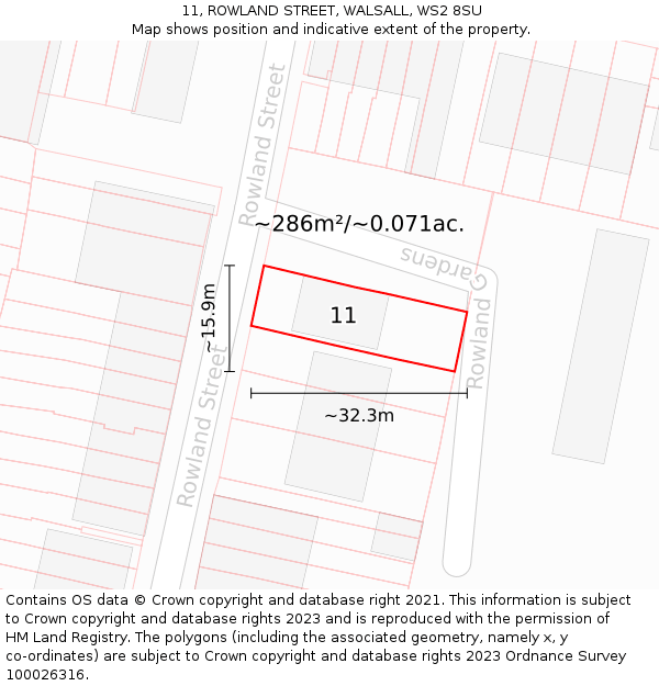 11, ROWLAND STREET, WALSALL, WS2 8SU: Plot and title map