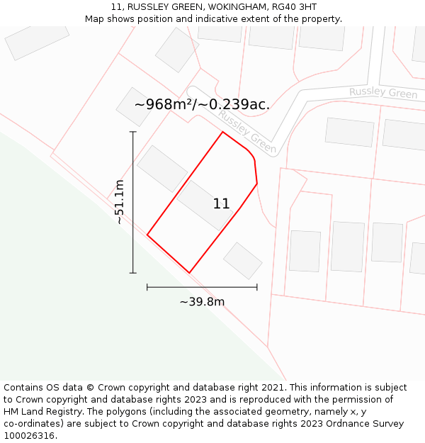 11, RUSSLEY GREEN, WOKINGHAM, RG40 3HT: Plot and title map