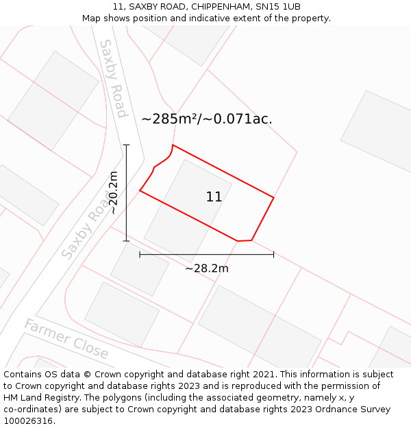 11, SAXBY ROAD, CHIPPENHAM, SN15 1UB: Plot and title map