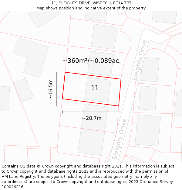 11, SLEIGHTS DRIVE, WISBECH, PE14 7BT: Plot and title map