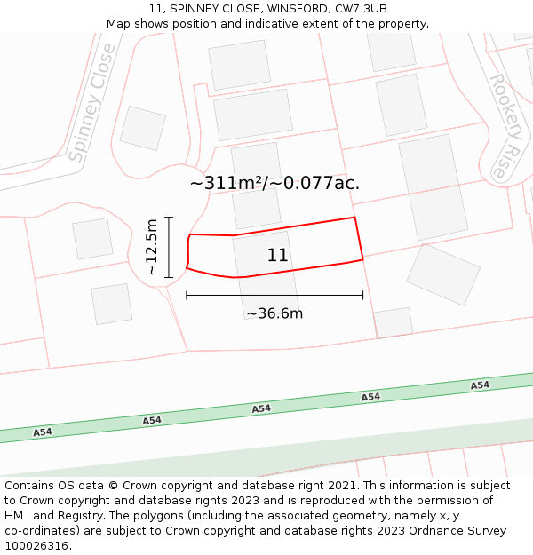 11, SPINNEY CLOSE, WINSFORD, CW7 3UB: Plot and title map