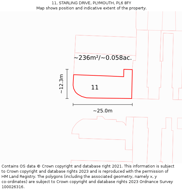 11, STARLING DRIVE, PLYMOUTH, PL6 8FY: Plot and title map