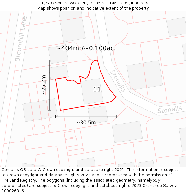 11, STONALLS, WOOLPIT, BURY ST EDMUNDS, IP30 9TX: Plot and title map