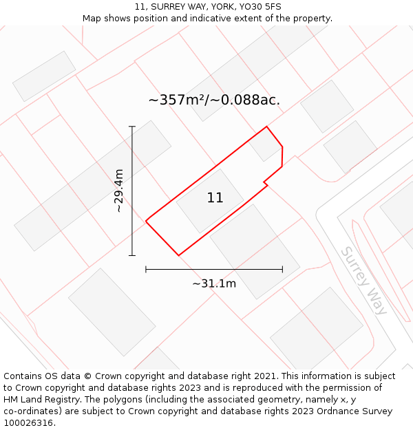 11, SURREY WAY, YORK, YO30 5FS: Plot and title map