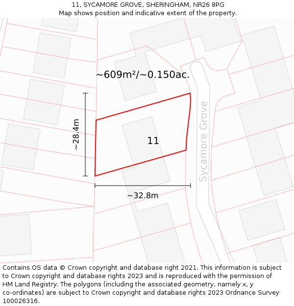 11, SYCAMORE GROVE, SHERINGHAM, NR26 8PG: Plot and title map