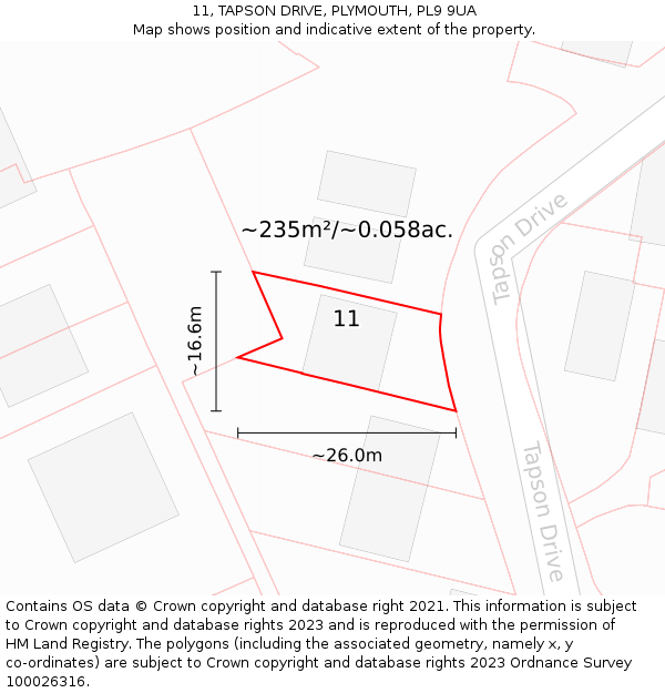 11, TAPSON DRIVE, PLYMOUTH, PL9 9UA: Plot and title map