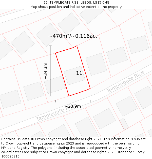 11, TEMPLEGATE RISE, LEEDS, LS15 0HG: Plot and title map