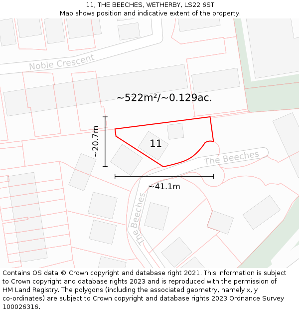 11, THE BEECHES, WETHERBY, LS22 6ST: Plot and title map