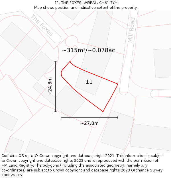 11, THE FOXES, WIRRAL, CH61 7YH: Plot and title map