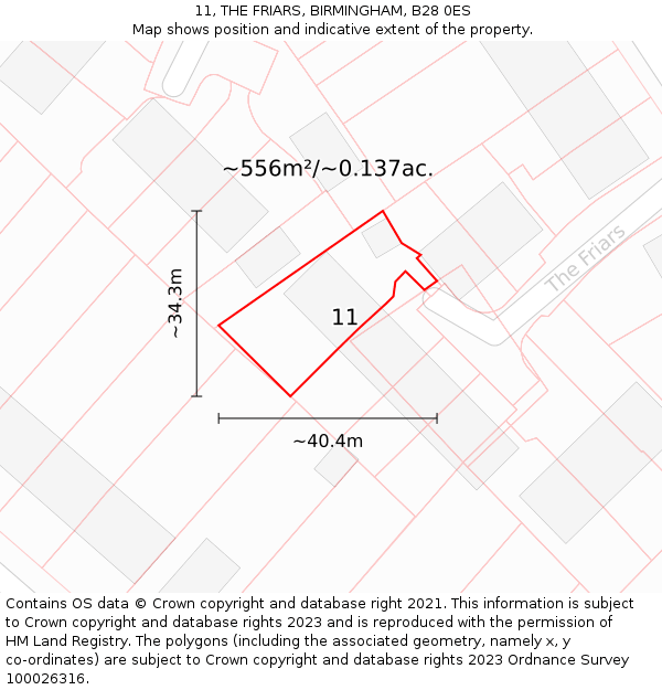 11, THE FRIARS, BIRMINGHAM, B28 0ES: Plot and title map