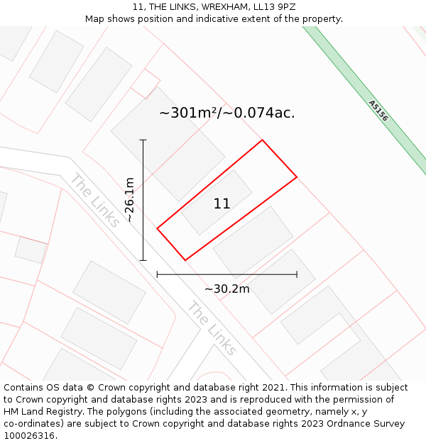 11, THE LINKS, WREXHAM, LL13 9PZ: Plot and title map