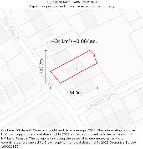11, THE SLAYDE, YARM, TS15 9HZ: Plot and title map