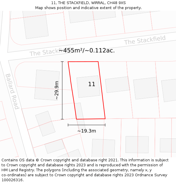 11, THE STACKFIELD, WIRRAL, CH48 9XS: Plot and title map