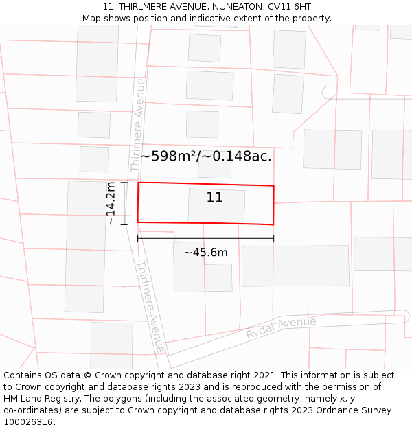 11, THIRLMERE AVENUE, NUNEATON, CV11 6HT: Plot and title map