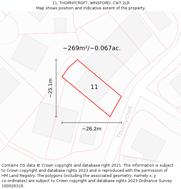 11, THORNYCROFT, WINSFORD, CW7 2LR: Plot and title map