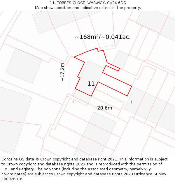 11, TORRES CLOSE, WARWICK, CV34 6DS: Plot and title map