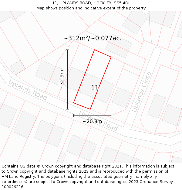 11, UPLANDS ROAD, HOCKLEY, SS5 4DL: Plot and title map