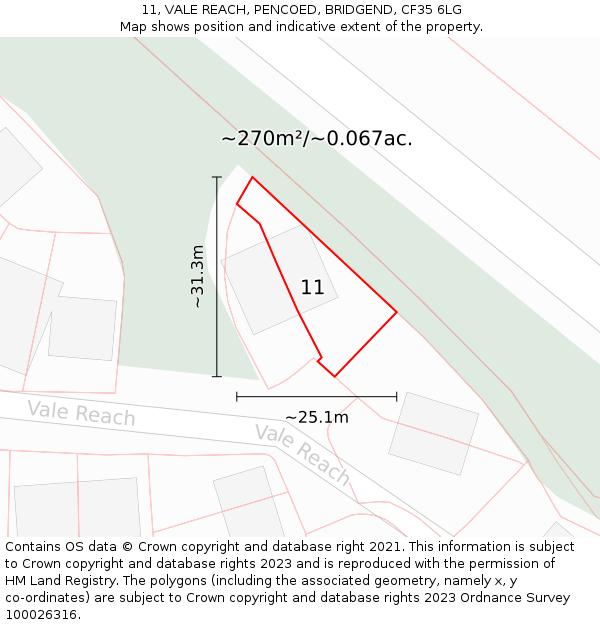 11, VALE REACH, PENCOED, BRIDGEND, CF35 6LG: Plot and title map