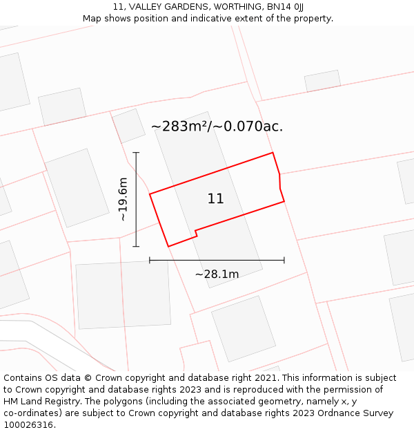 11, VALLEY GARDENS, WORTHING, BN14 0JJ: Plot and title map