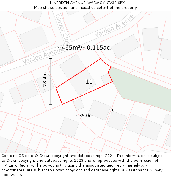 11, VERDEN AVENUE, WARWICK, CV34 6RX: Plot and title map